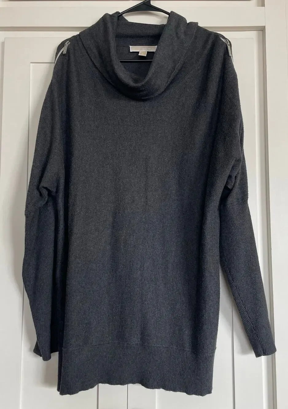 Michael Kors Gray zipper accent Cowl-neck long sleeve sweater XL